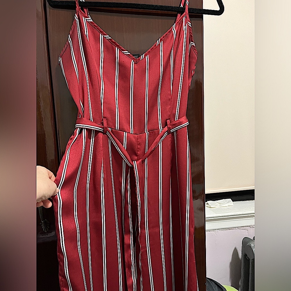 Forever 21 Red and White V Neck Jumpsuit